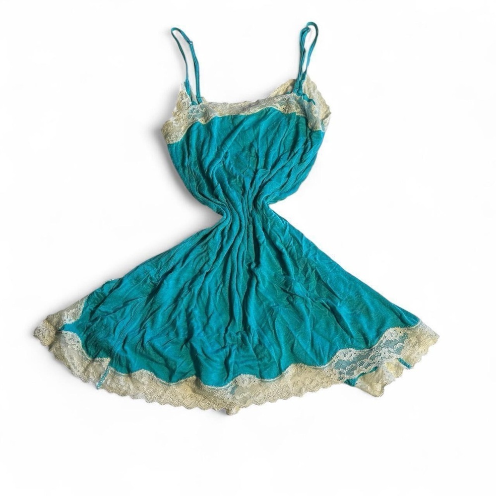 Victoria's Secret Teal Chemise with Cream Lace - Picture 3 of 7